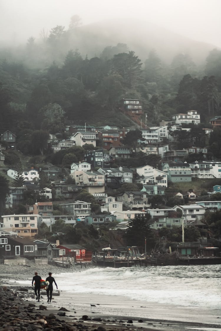 People Walking On A Sea Shore 