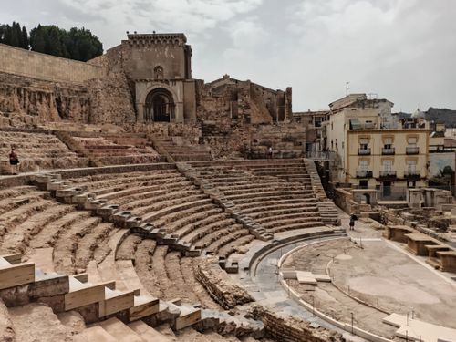 Free Explore the historic Roman theatre ruins in Cartagena, showcasing ancient architecture. Stock Photo