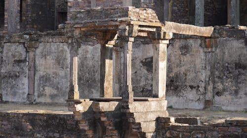 Close-up of Stone Ruins with Pillars 