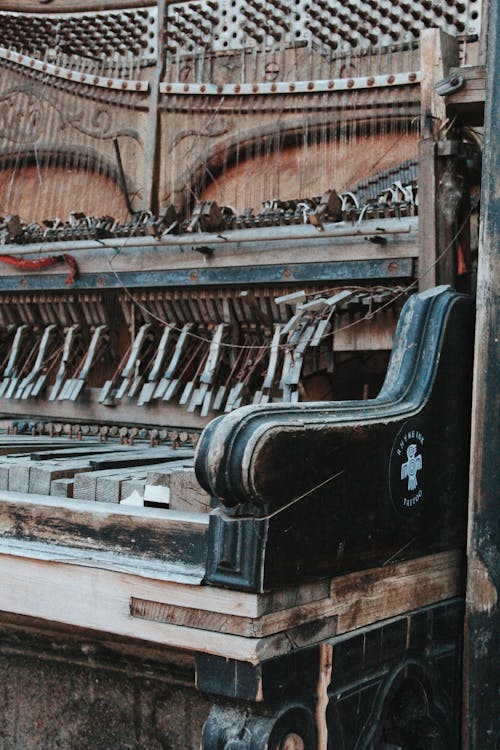 Close-Up Shot of an Old Grand Piano 