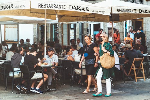 People Eating in an Outdoor Restaurant