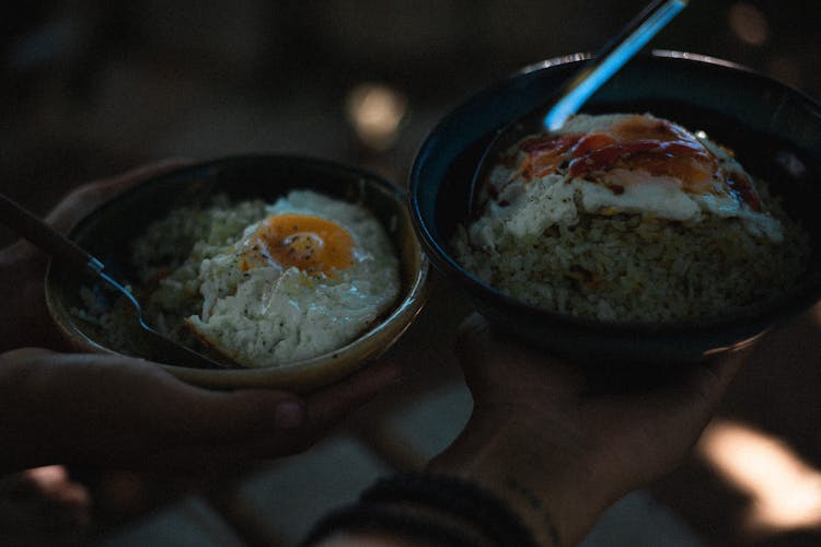 Fried Rice With Eggs In Bowls