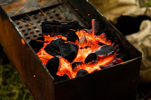 Close up of Burning Charcoal on Barbecue