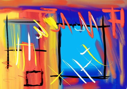 Dynamic abstract painting featuring bold colors and expressive brushstrokes, perfect for modern art lovers.