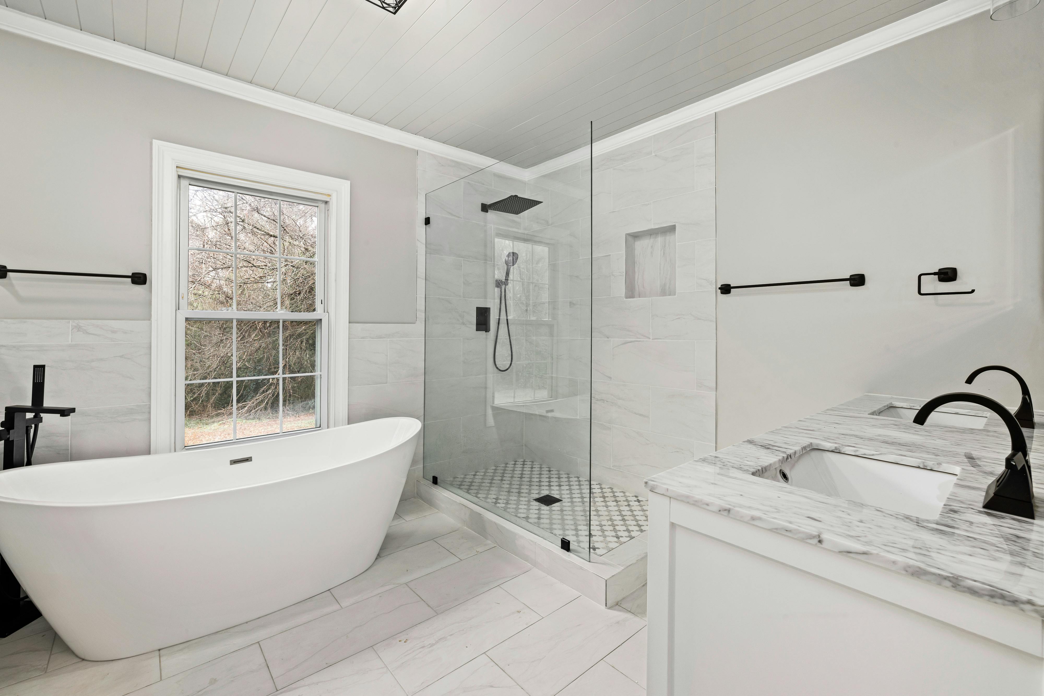 luxury master bathroom remodel with freestanding tub and walk-in shower - estimated bathroom remodeling costs