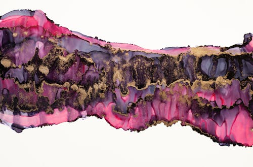 Close-up of an Abstract Painting in Shades of Pink, Purple and Black 