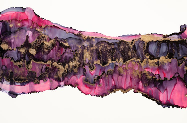 Close-up Of An Abstract Painting In Shades Of Pink, Purple And Black 