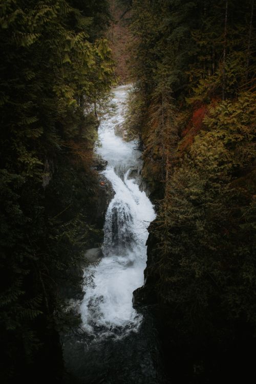 Free Beautiful waterfall cascading through a lush green forest, symbolizing the tranquility and power of nature. Stock Photo