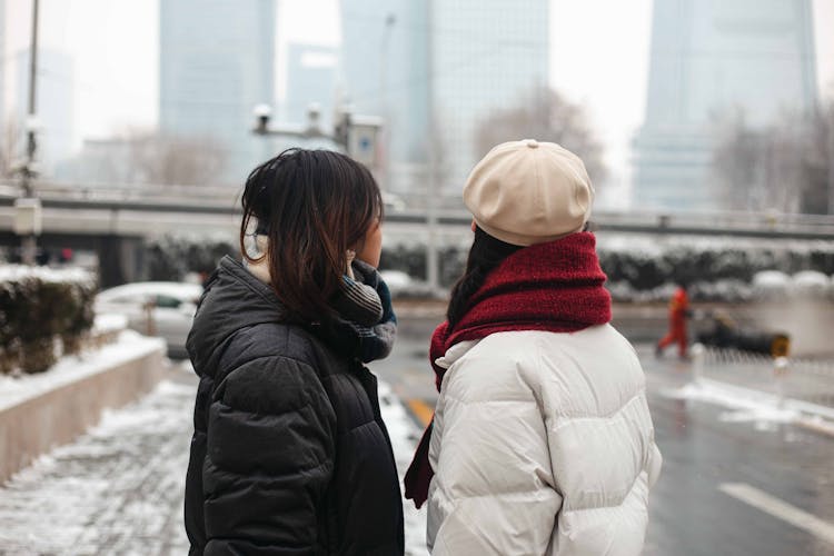 Women On Sidewalk In Baku In Winter