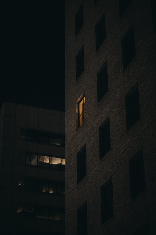 A Building in a City at Night 