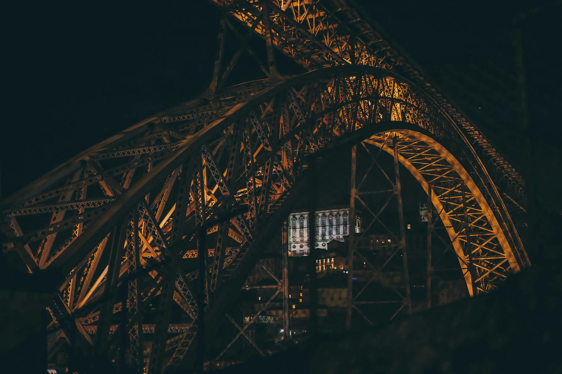 Illuminated Suspension Bridge in Porto