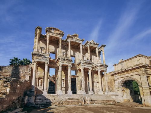 Free Explore the stunning architectural remains of the historic Library of Celsus in Ephesus. Stock Photo