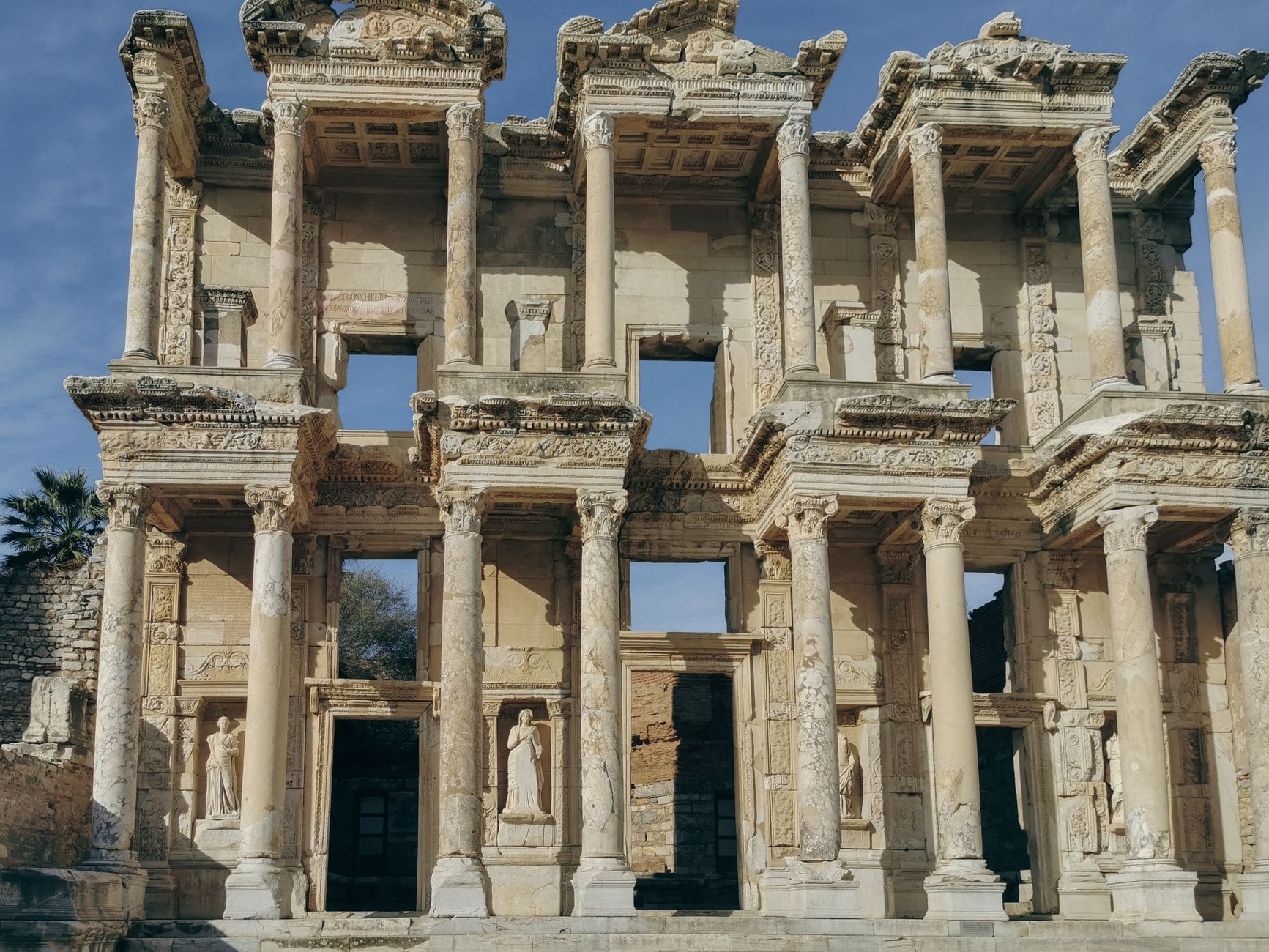 Stunning view of the Library of Celsus in Ephesus, an iconic ancient Roman architecture.
