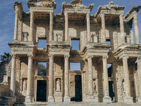 Stunning view of the Library of Celsus in Ephesus, an iconic ancient Roman architecture.