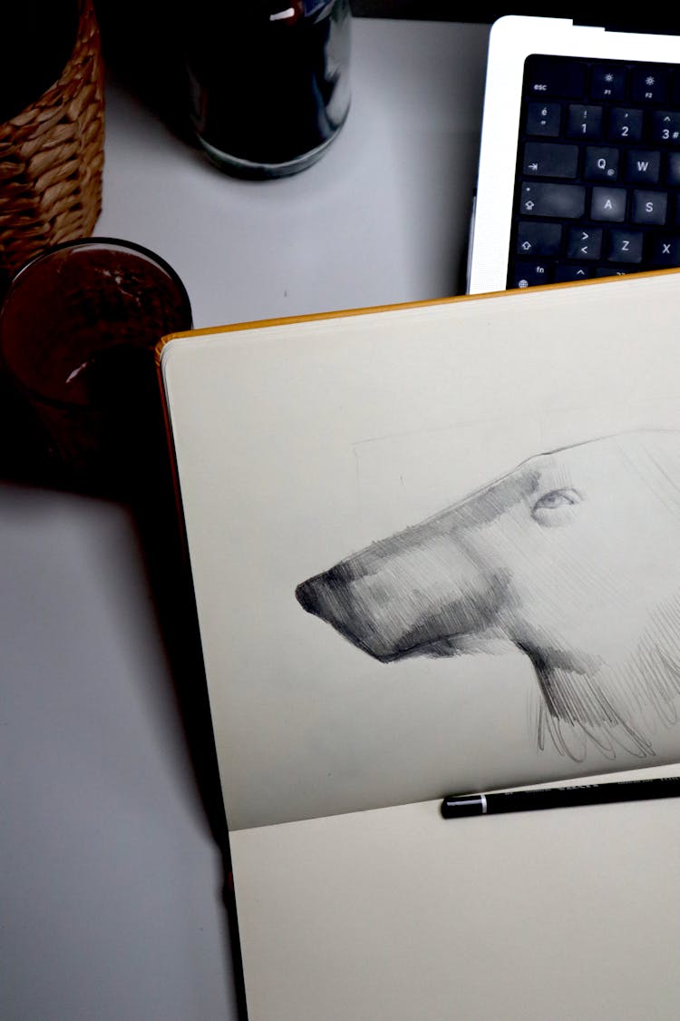 Drawing Of Dog In Notebook