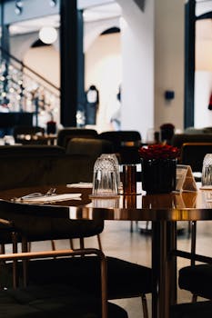 Contemporary and luxurious restaurant interior with elegant decor and inviting atmosphere, ideal for fine dining.