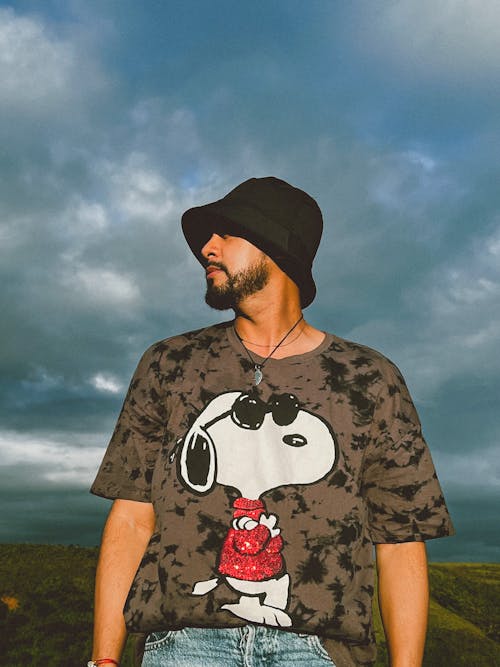 Bearded Man Wearing Hat and T-shirt