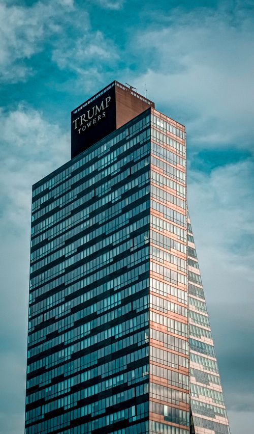 Free A view of the Trump Towers skyscraper in Istanbul, showcasing modern glass architecture against a cloudy sky. Stock Photo