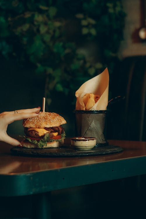 Darmowe zdjęcie z galerii z burger, chipsy, fotografia kulinarna