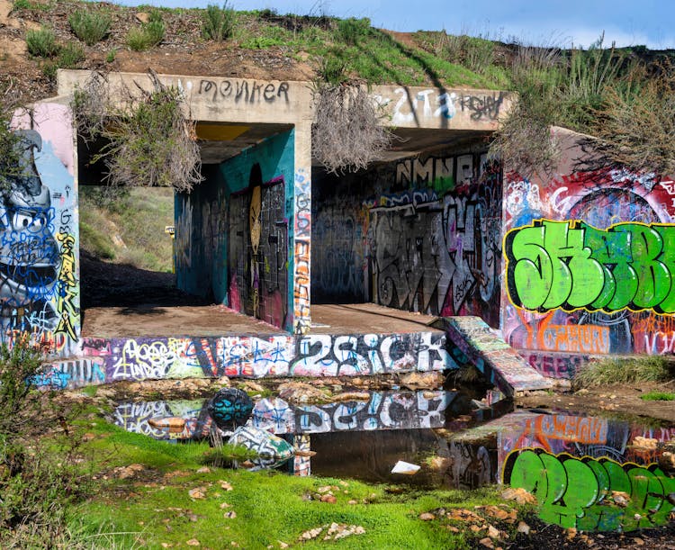 Graffiti Covered Abandoned Concrete Building