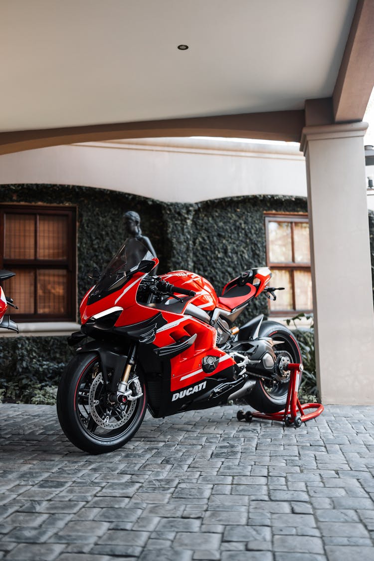 Motorcycle Parked On A Stand