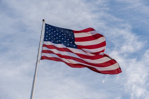 Flag of the United States Under White Clouds