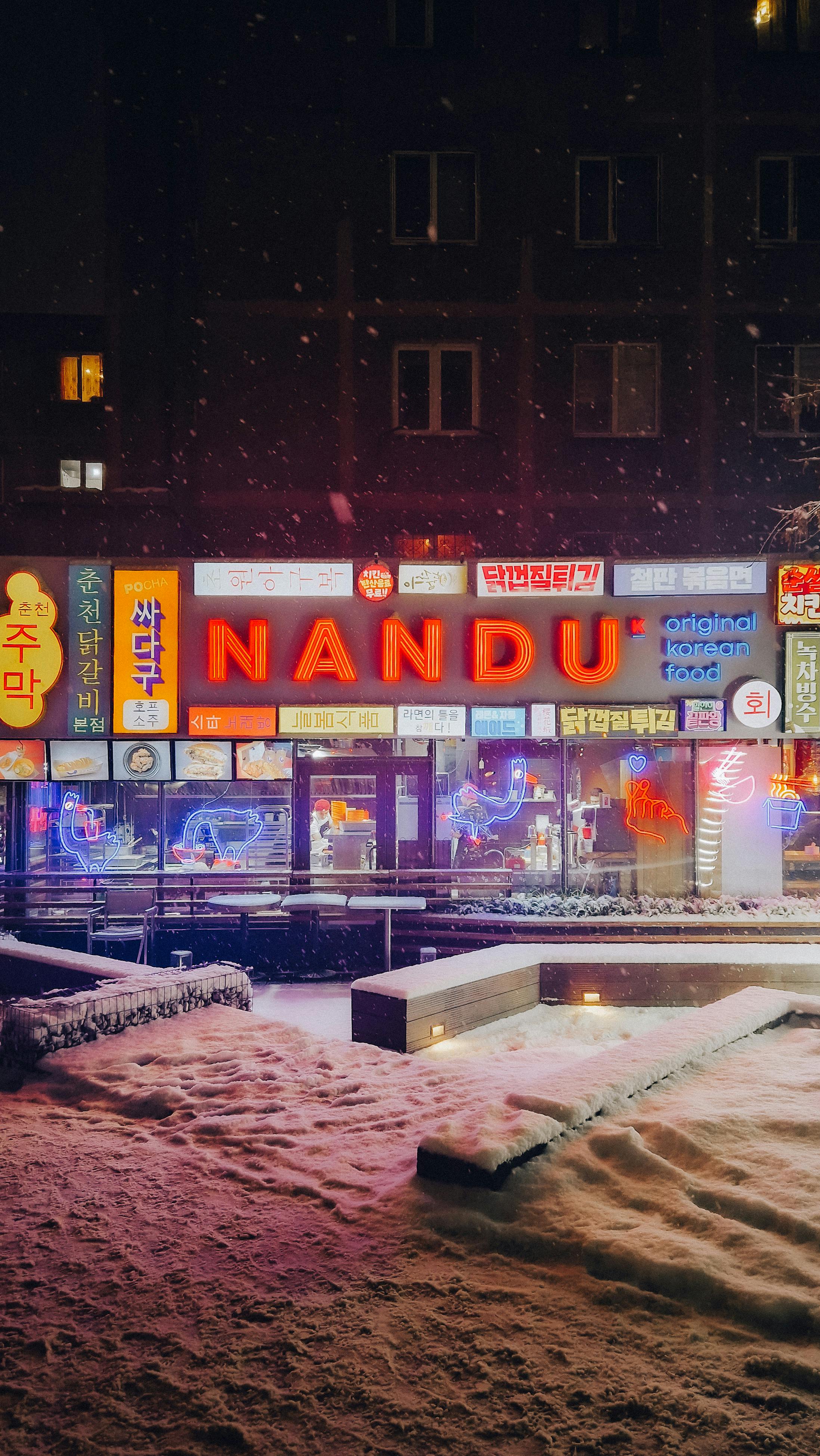 snowed city at night