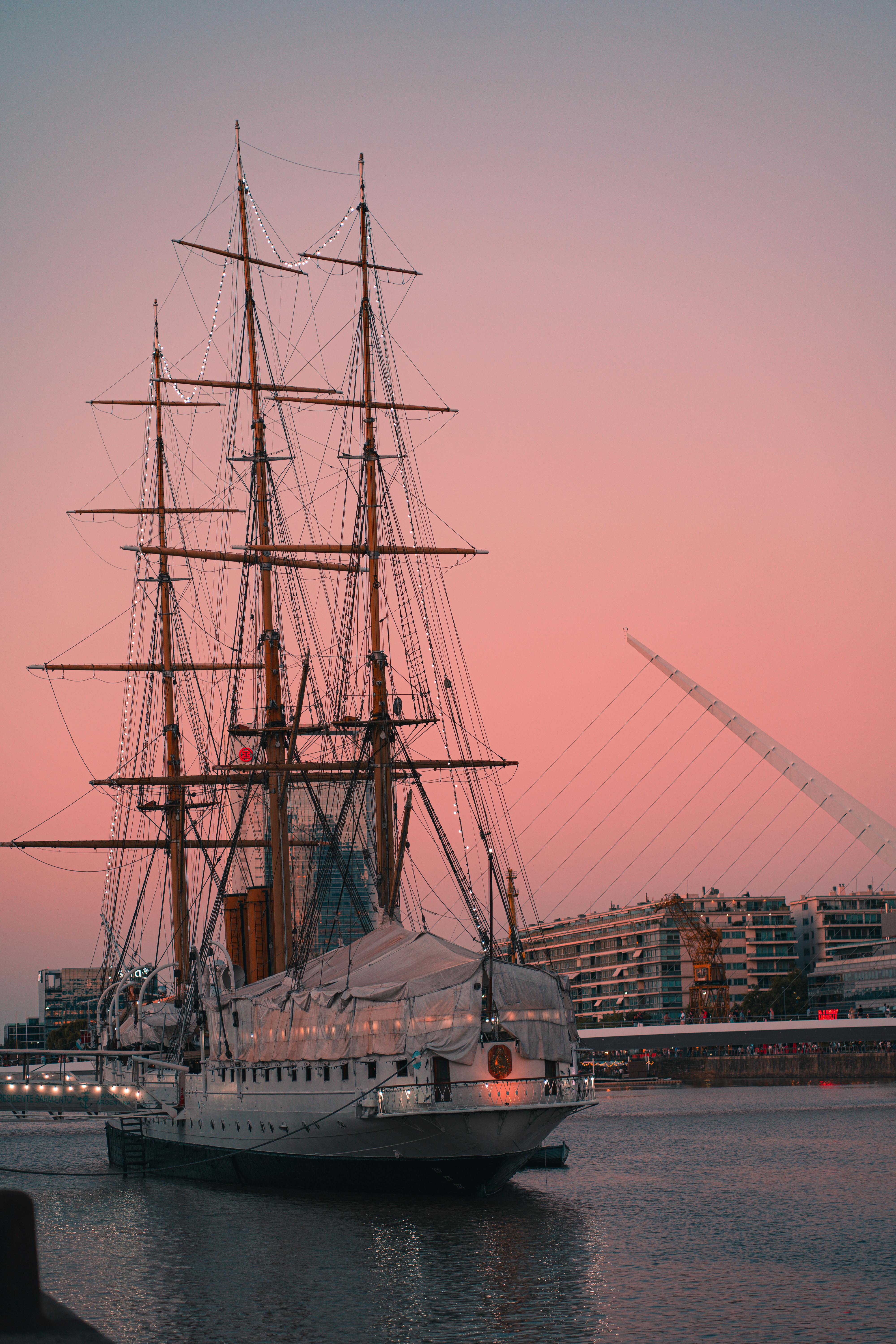 ship on city river