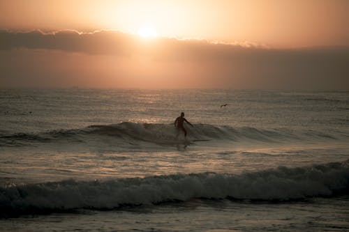 Man Surfing at Sunset