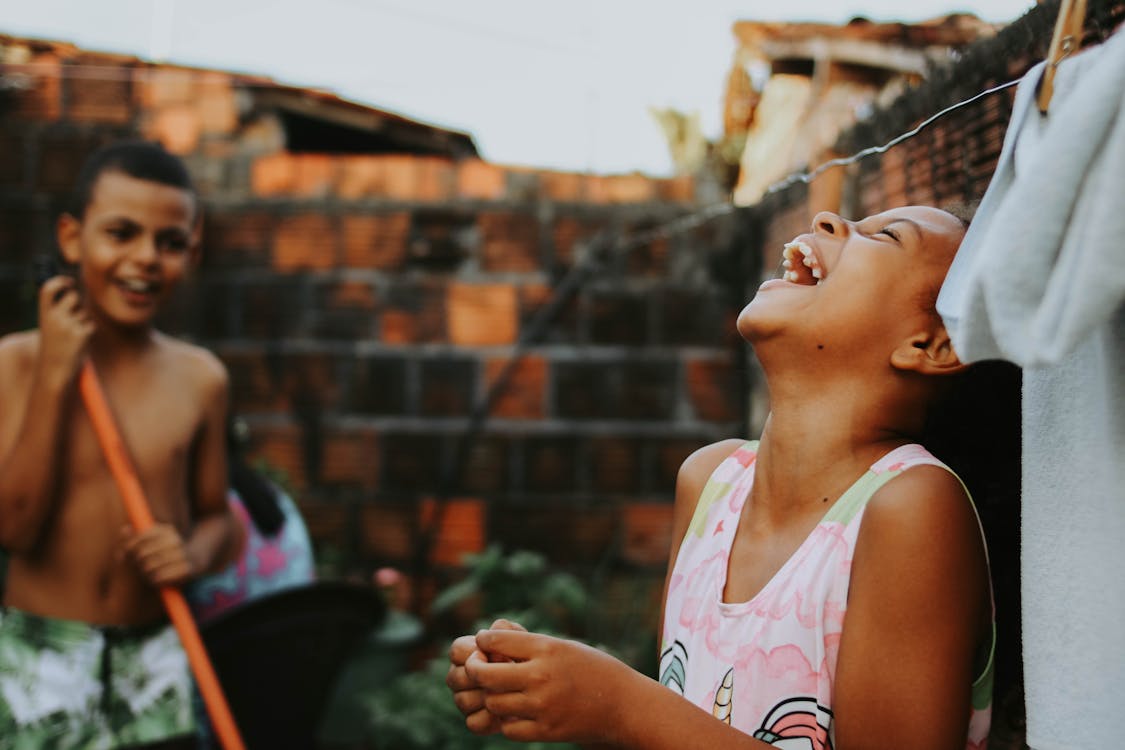 laughing girl with boy