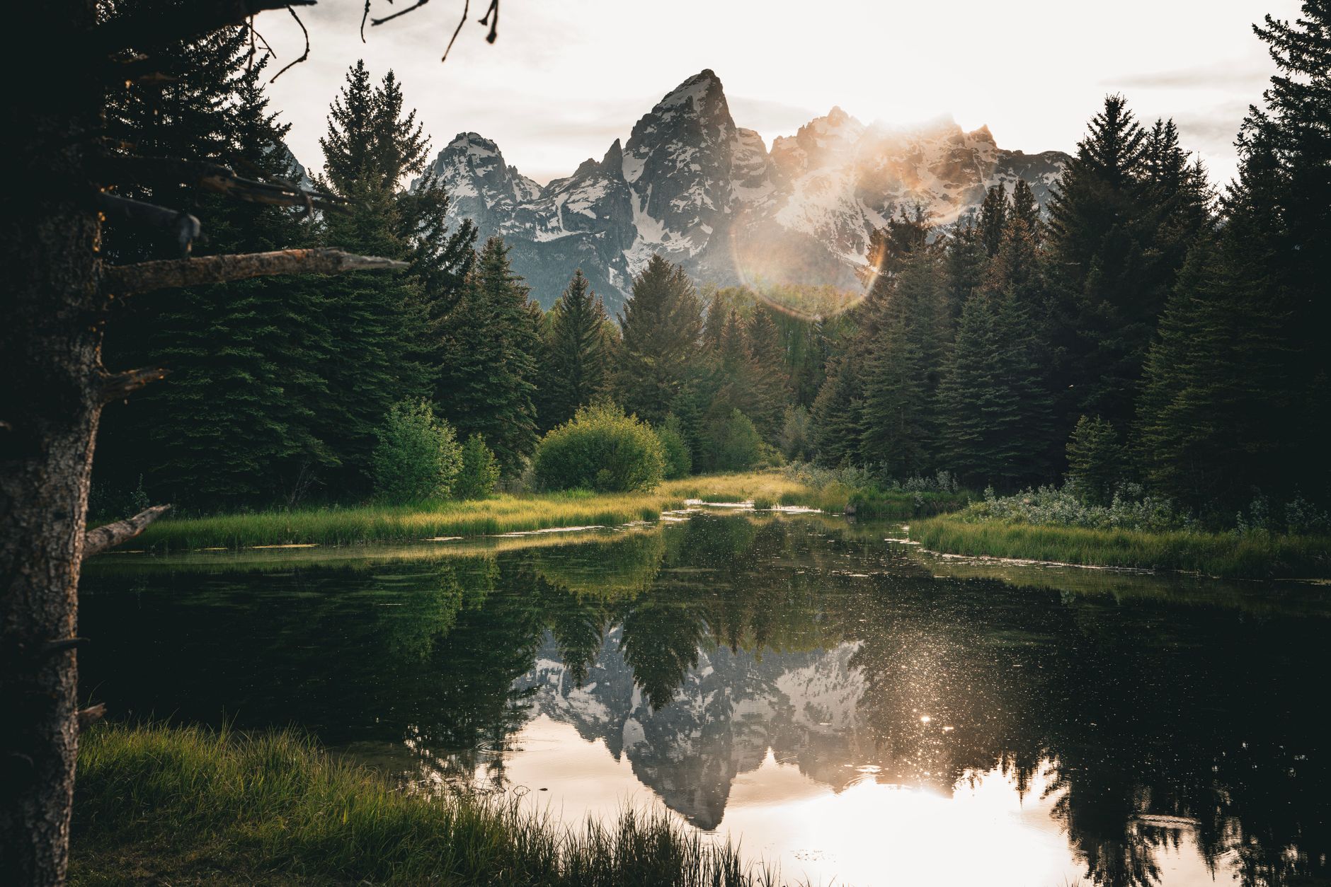 화담숲 예약, 성공적인 방문을 위한 최신 가이드 4 Captivating view of mountains reflecting in a tranquil forest lake at sunset, surrounded by lush greenery.