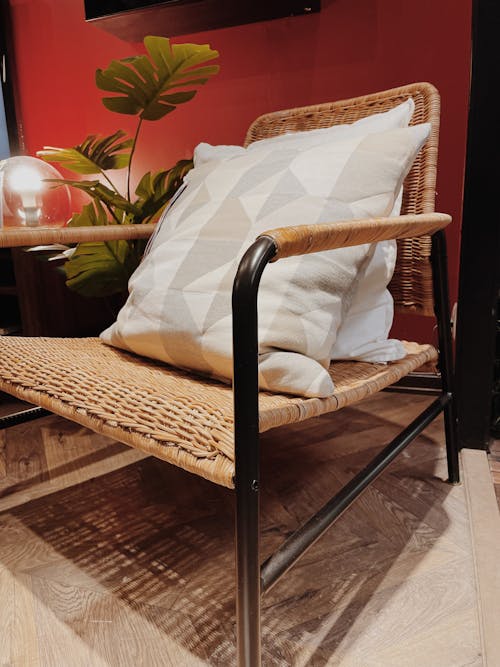 Close-up of a Rattan Chair with Two Cushions 