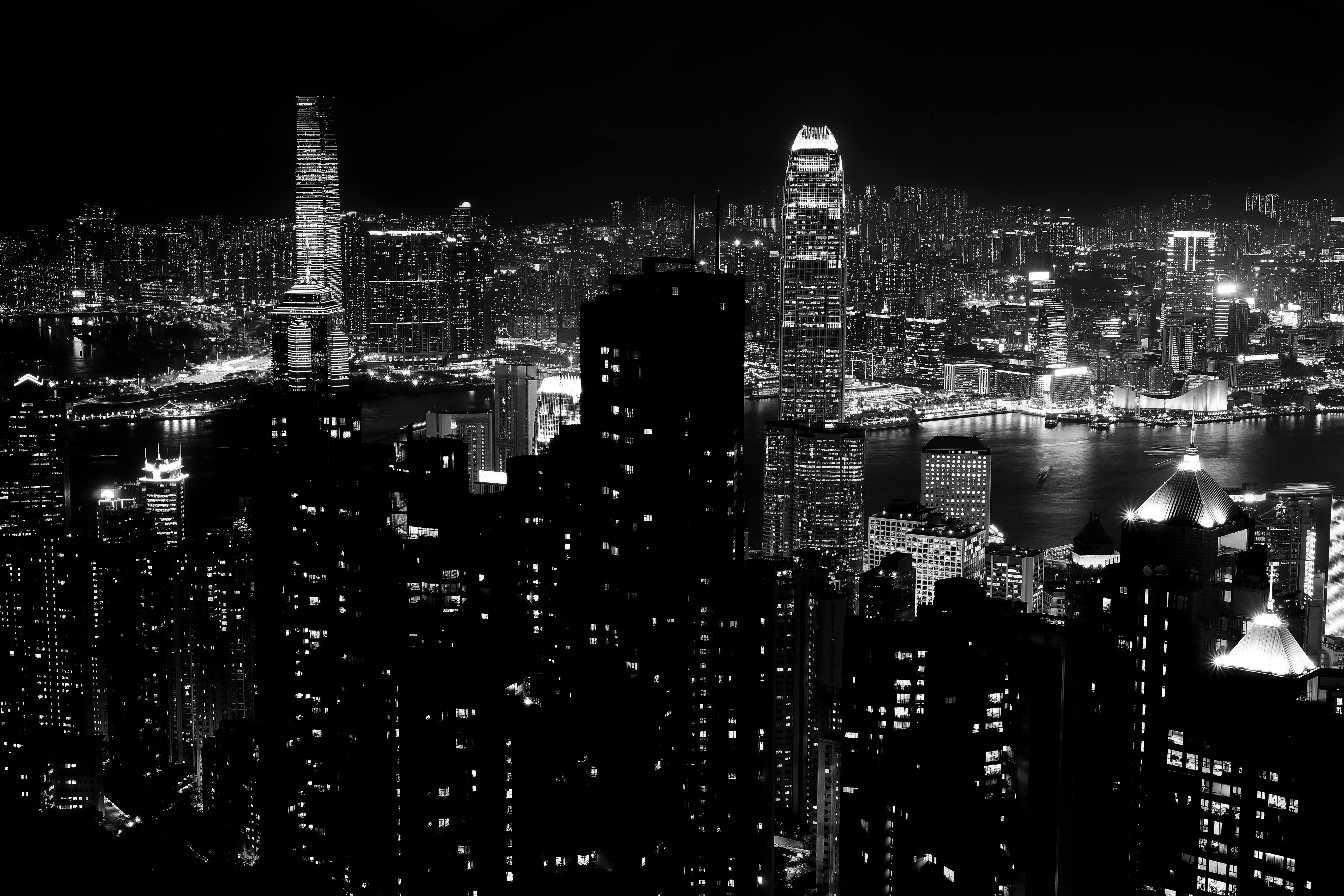 Free stock photo of black and white, city lights, hongkong
