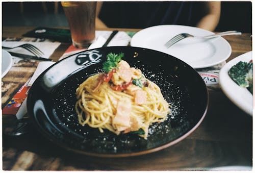 Pasta on a Black Plate