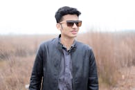 A Man in Black Leather Jacket Wearing Sunglasses