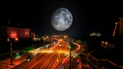 Gratis lagerfoto af moonlight fotografering, nattefotografering, vej