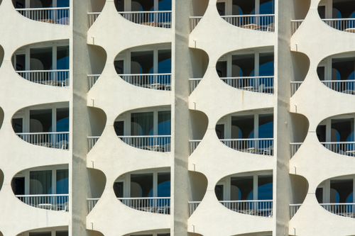 Free Abstract view of balconies at La Grande-Motte showcasing geometric design and modern residential architecture. Stock Photo