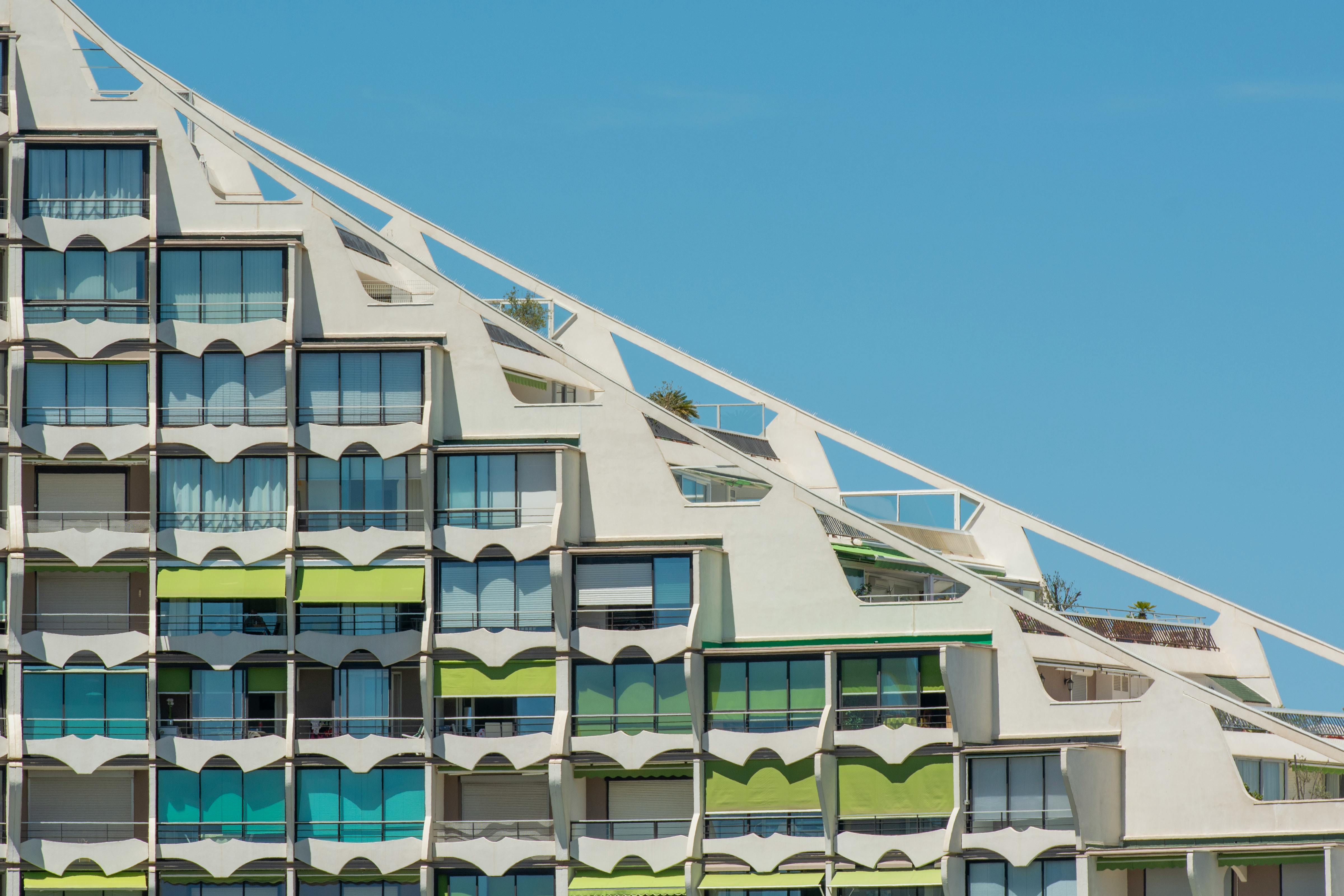 close up of the la grande pyramide building