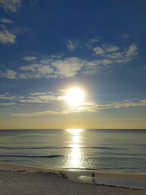 Sun Setting on Horizon at Seashore