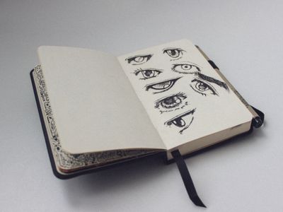 Open sketchbook of ink eye studies — photo by ckeletn on Pexels