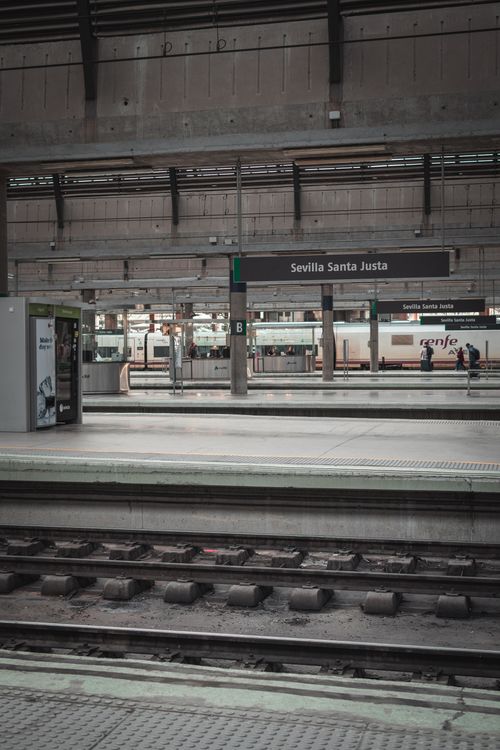 Free Empty platforms at Sevilla Santa Justa train station in Seville, Spain. Stock Photo