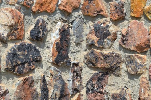 Close-up of a textured stone wall showcasing natural colors and patterns.