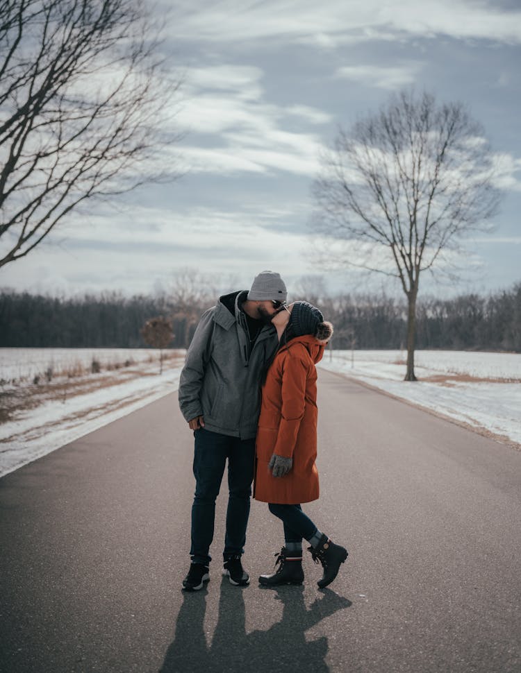 Couple Kissing In Middle Of Road