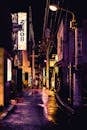 雨夜，东京新宿迷人的街景，在充满活力的霓虹灯下展现