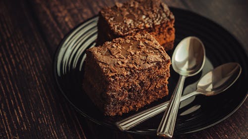 Delicious Chocolate Cake on Black Plate