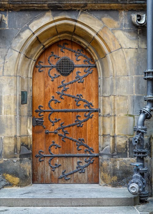 Free Forged Doors at the St. Vitus Cathedral in Prague, Czech Republic Stock Photo