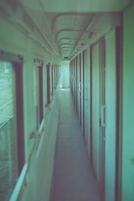 Moody vintage shot of a train corridor in Sofia, Bulgaria.