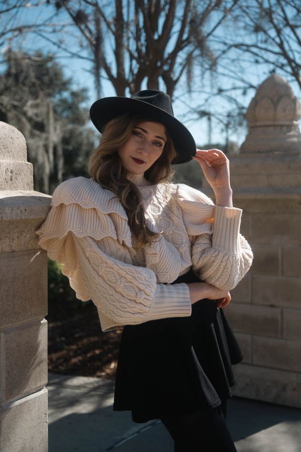 Woman in Aran sweater