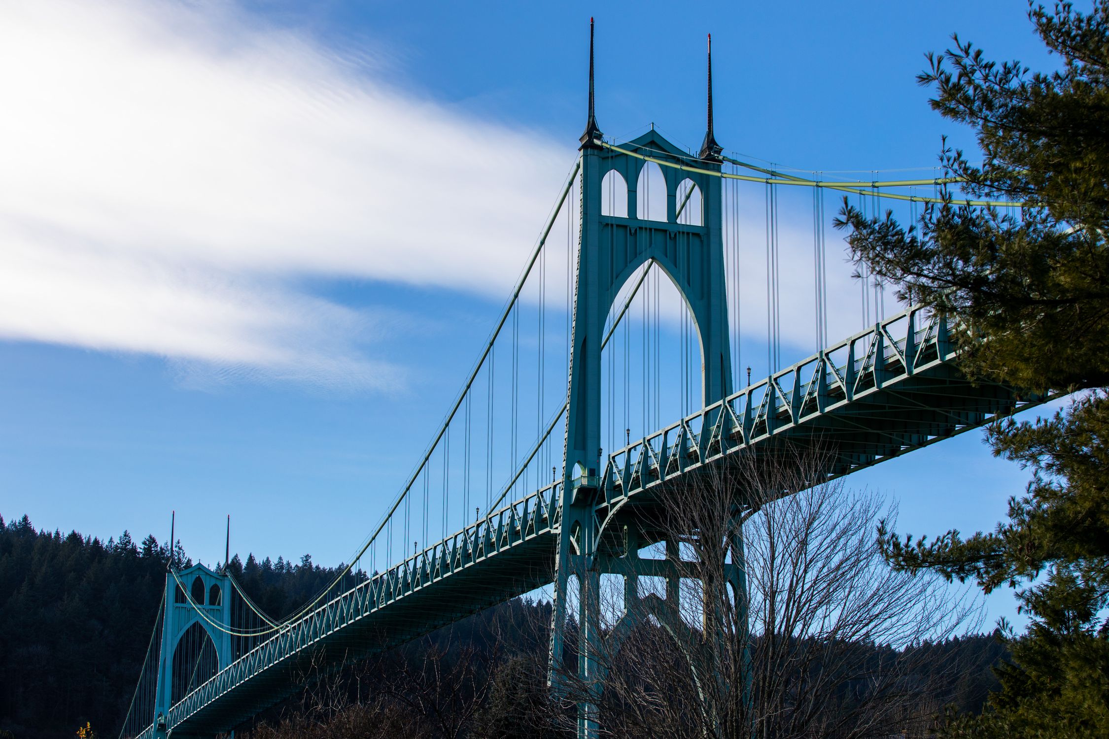 Tree Bridge Oregon St. Johns Bridge Against Sky, Portland, Oregon, USA · Free Stock Photo