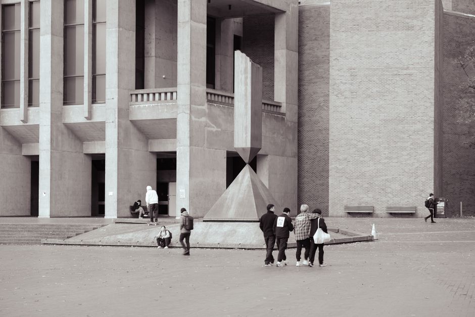 students campus plaza debris